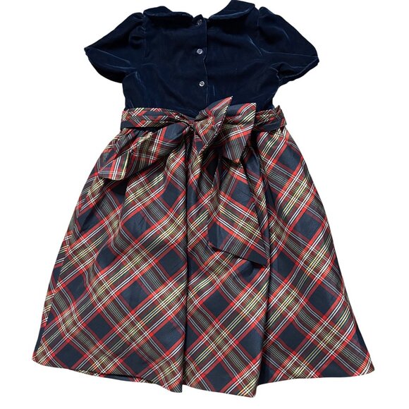 Gymboree Girls Size 8 Velvet & Plaid Holiday Dress Navy/Red - Picture 4 of 7